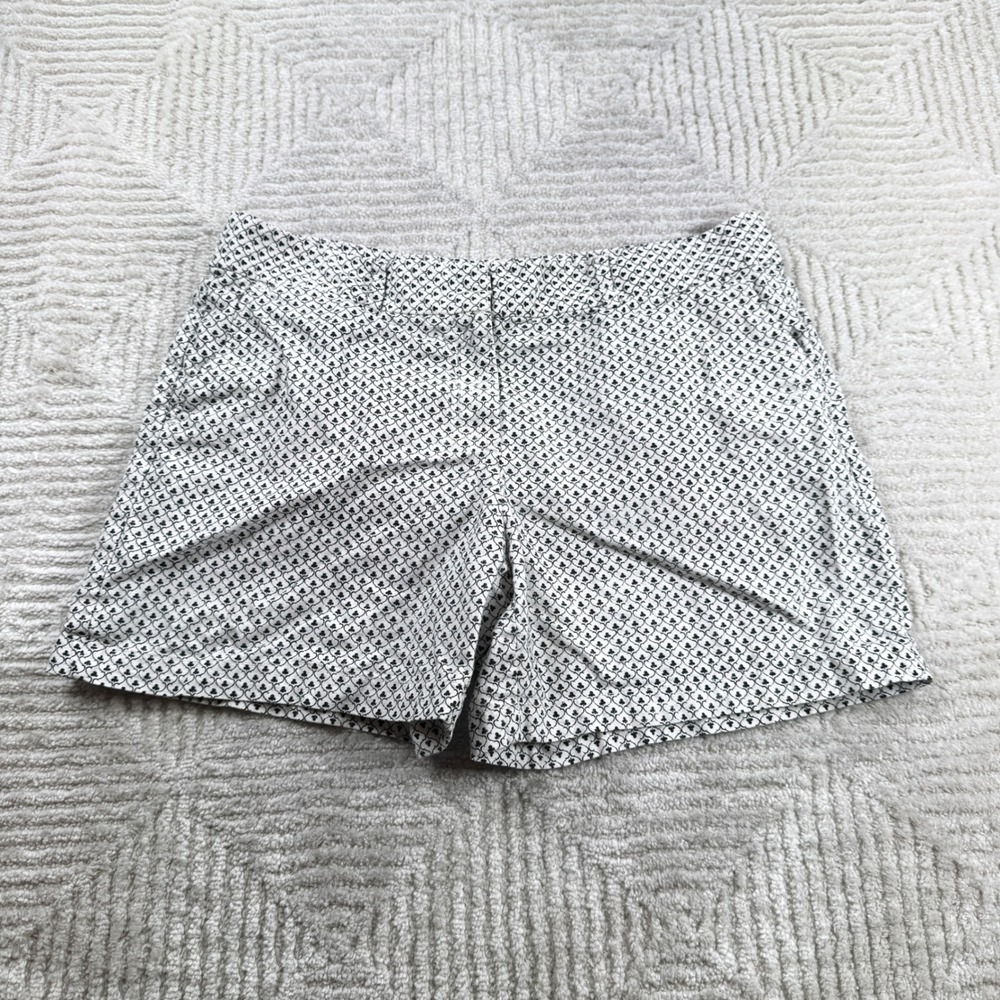 LOFT Chino Shorts Women's 12 White Black Linen Cotton Geometric Print Coastal